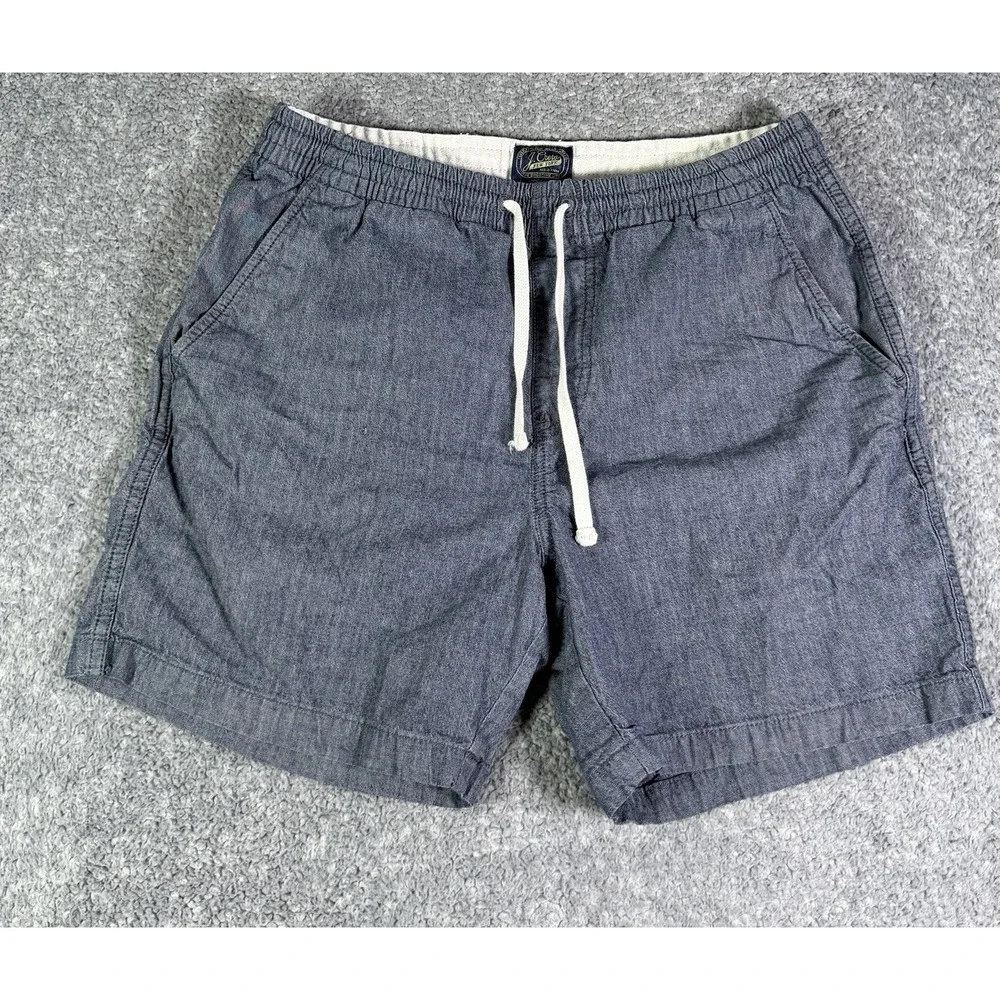 J Crew Dock Shorts Mens Medium Chambray Blue Drawstring Stretch Preppy 5